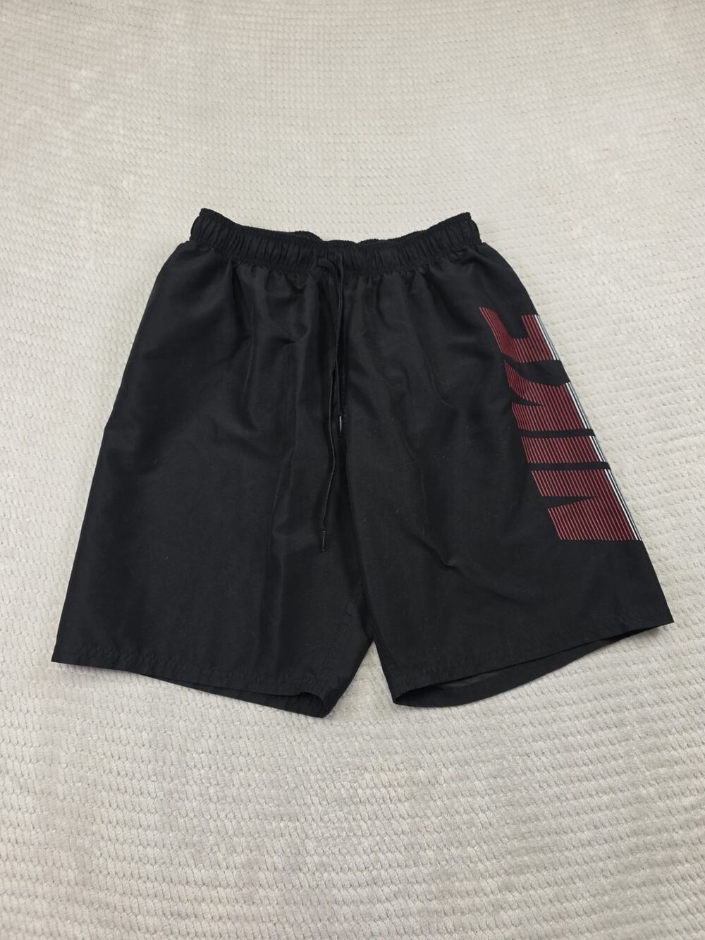 Nike Swim Trunks Mens Large Black Lined Spellout Beach Board Shorts